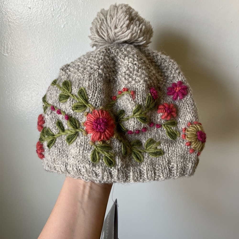 Flowered Wool Hat, Handmade in Nepal